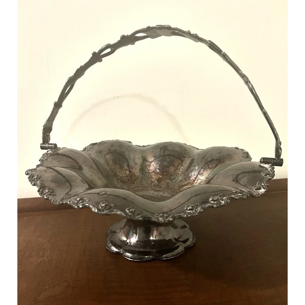 Nov 25, 1851 Wedding Cake Silver Plate Basket Monogram Antique Handled Ornateget